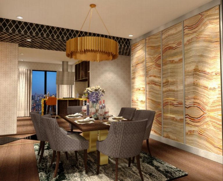 In the dining room area, the interior designer decided to incorporate ...